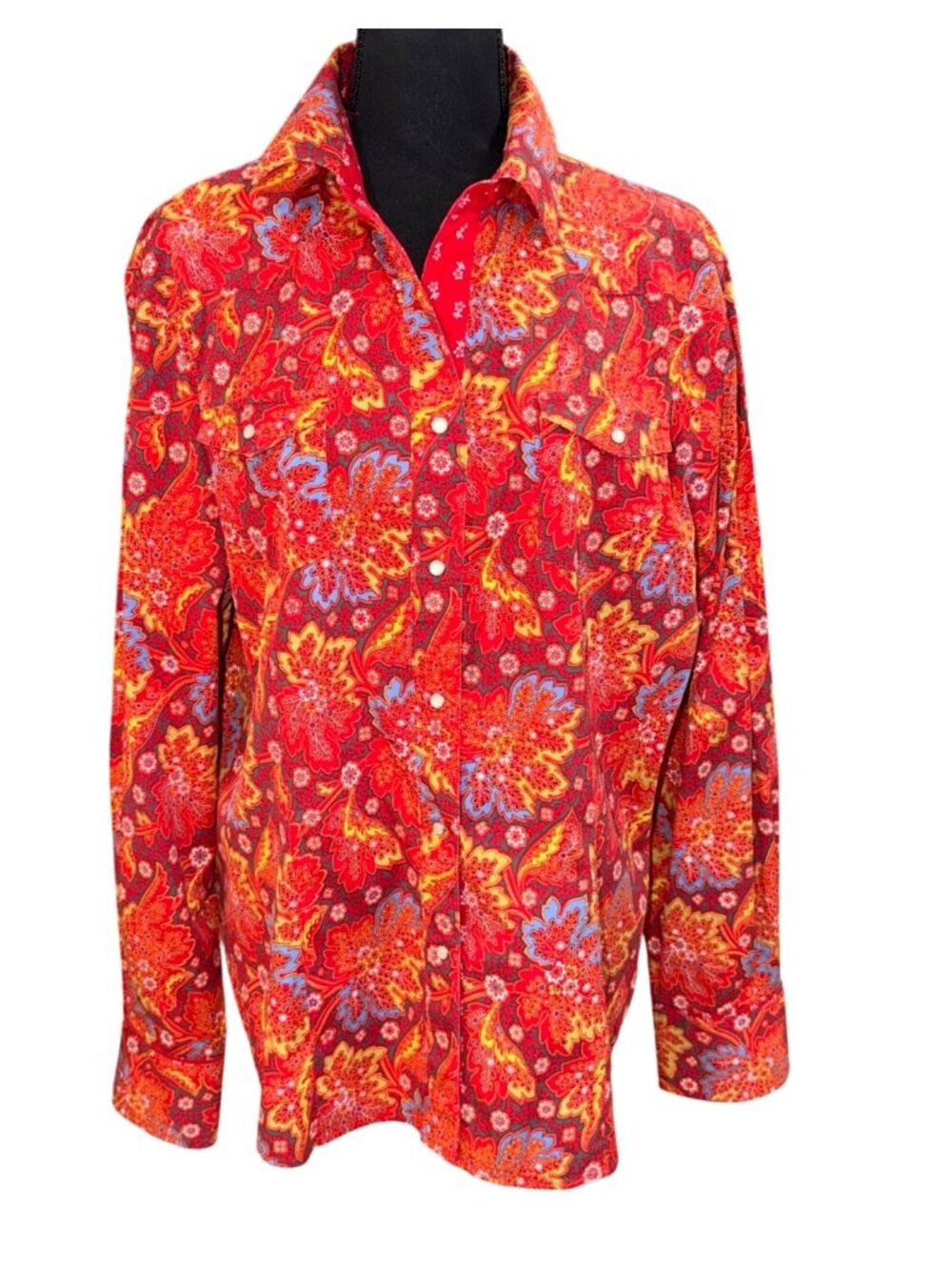 Pendleton Womens XL Red Paisley Western Pearl Snap Button Shirt XL Cowgirl Chic